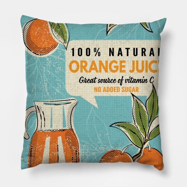 Vintage Orange Juice Ad Pillow by SWON Design