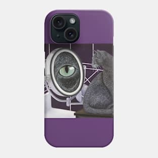 Russian Blue Cat and Magnifying Mirror Phone Case