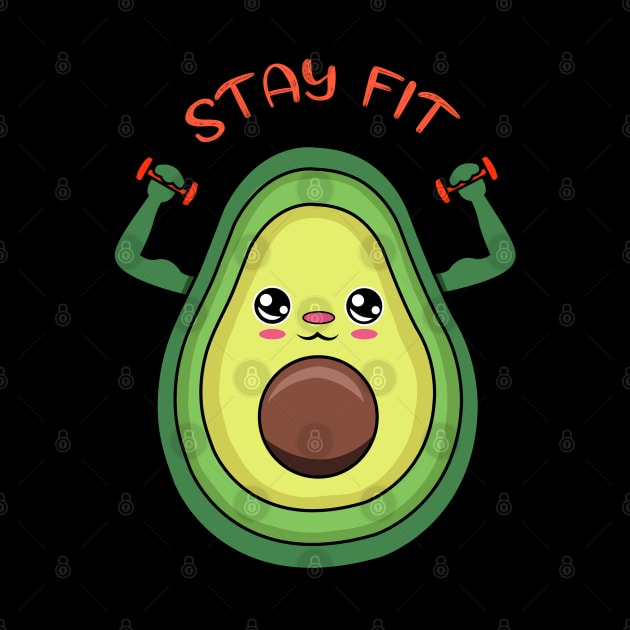 Stay Fit, cute avocado lifting weights by JS ARTE