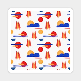 Modern Moon, Cloud, and Trees Pattern Magnet