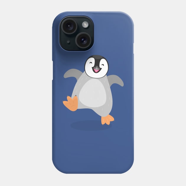 Cute happy emperor penguin chick dancing cartoon Phone Case by FrogFactory