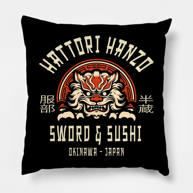 Hattori Hanzo Sword And Sushi Pillow by Tshirt Samurai