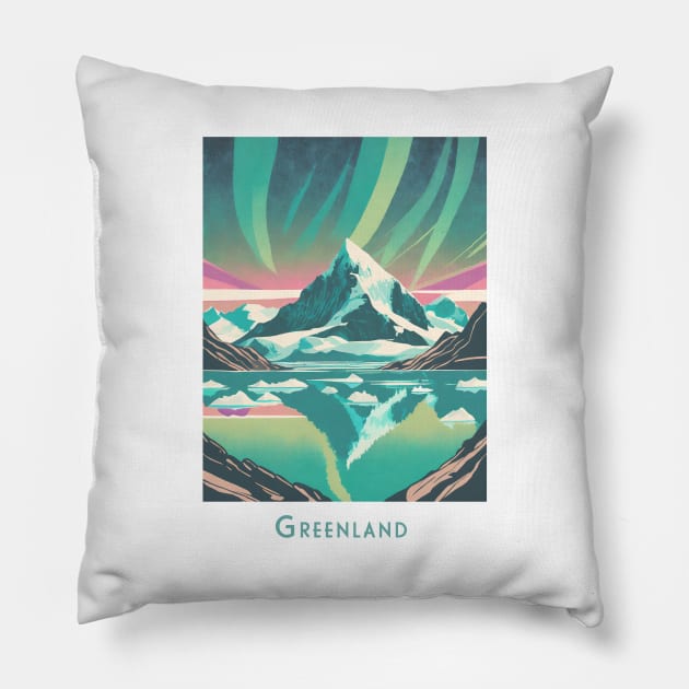 Travel Vintage Retro - Aurora over Greenland Pillow by POD24