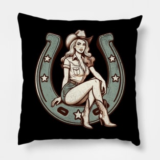 Glamorous Western Cowgirl - Fashionable Cowboy Boots Retro Pastel Artwork Pillow