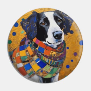 Gustav Klimt Style Dog with Colorful Scarf Pin