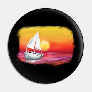 Sailboat Sunset Over Sea Pin