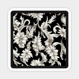 Black and White Vintage Floral Cottagecore Gothic Romantic Flower Peony Rose Leaf Design Magnet