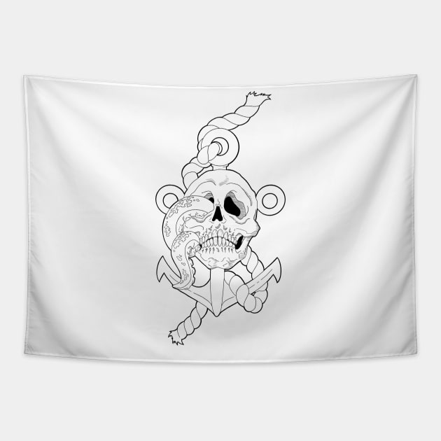 Skull tentacle with anchor transparent Tapestry by NicsPics