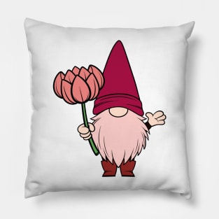 Gnome Holding a Flower Pillow