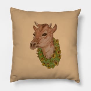 sunflower cow Pillow