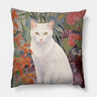 White Cat Botanical Garden Pillow