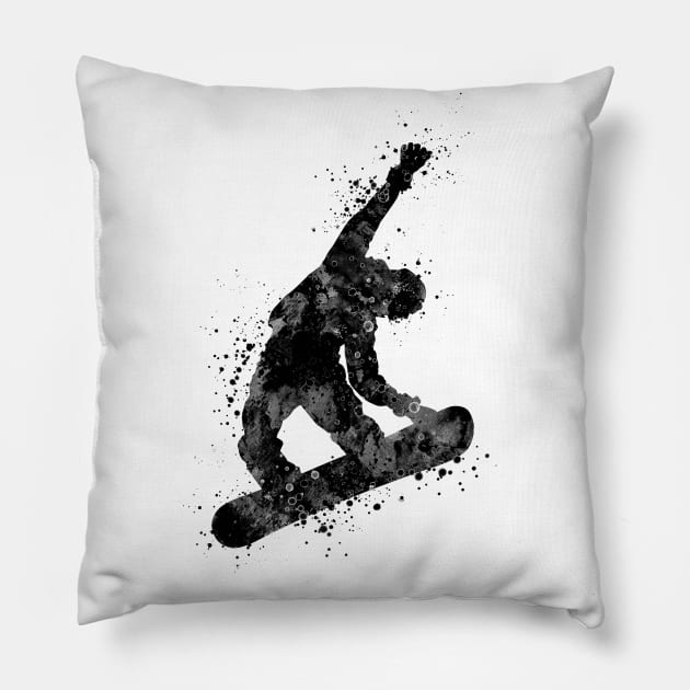 Snowboard Boy Black and White Pillow by LotusGifts