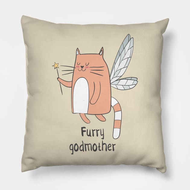 Furry Godmother- Funny Cat Lover Gift Pillow by Dreamy Panda Designs