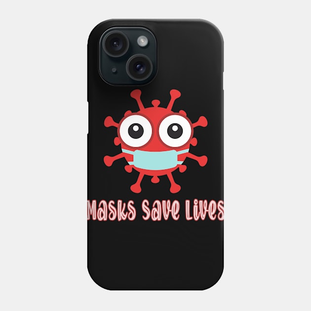 Masks Save Lives with Red Virus Cartoon Phone Case by tropicalteesshop