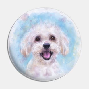 Watercolor Portrait of a Maltese Dog in Light Blue Background Pin