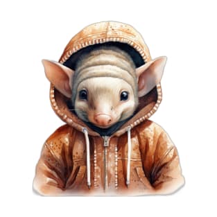 Watercolor Cartoon Armadillo in a Hoodie T-Shirt