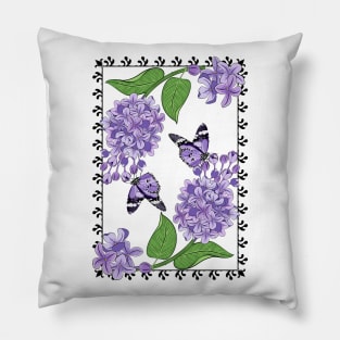 Lilacs Flowers And Butterflies Pillow