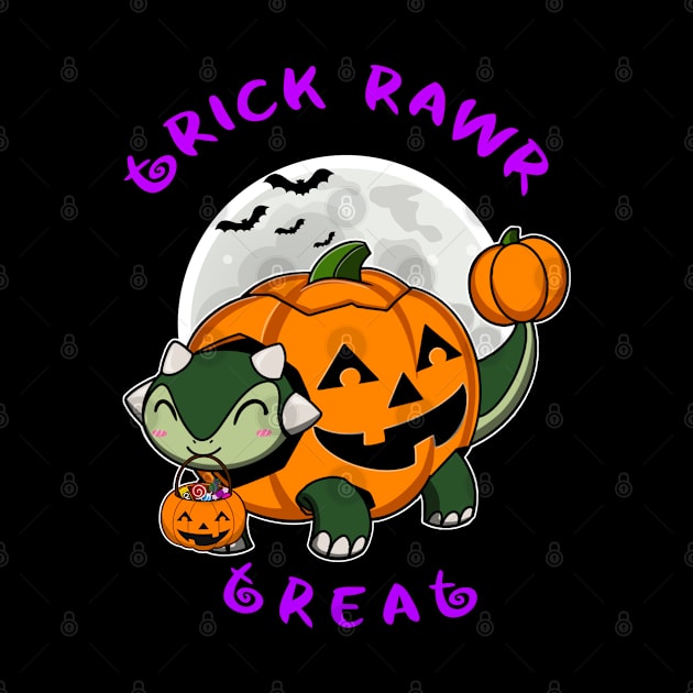 Trick Rawr Treat | Halloween Dinosaur costume cute Ankylosaur kawaii jack o lantern by JustJoshDesigns