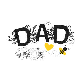 Dad to be | Pregnancy Announcement With Black Floral Typography and Yellow Heart And Bee T-Shirt