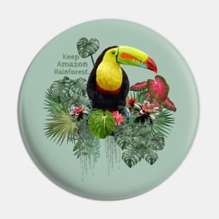 Drawn polygonal art of toucan birds with keep amazon wording. Pin