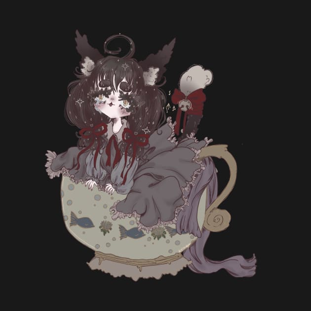 Gothic cat girl in a teacup by Pinkupyon 