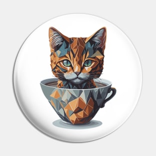 Geometric Cat in a Tea Cup Pin