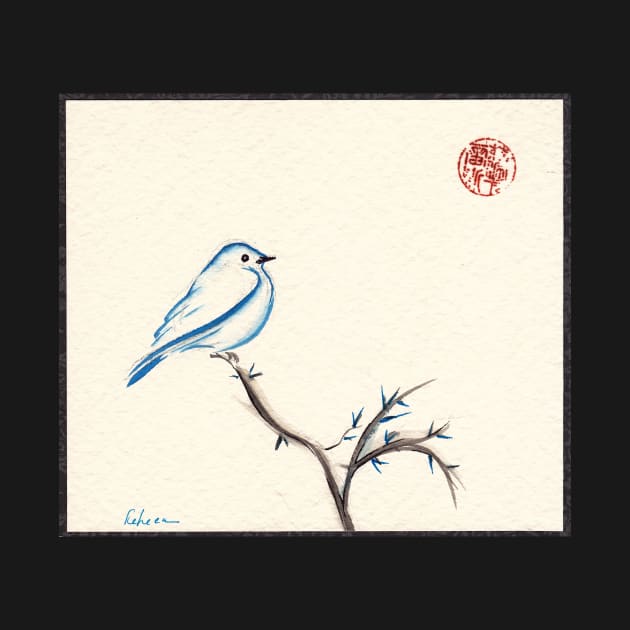 Morning Chirp - original watercolor painting of a little blue bird by tranquilwaters