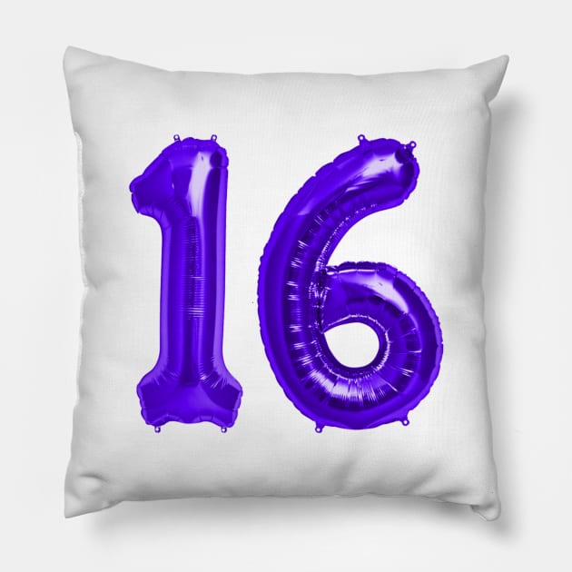 Purple 16th Birthday Metallic Helium Balloons Numbers Pillow by podartist