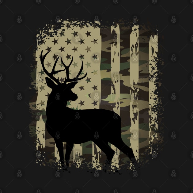 Camo US Flag Deer Elk Buck Camoflage Hunting Hunter Dad by Just Me Store