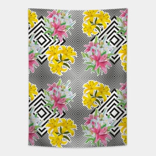 Colorful floral pattern with geometric shapes Tapestry