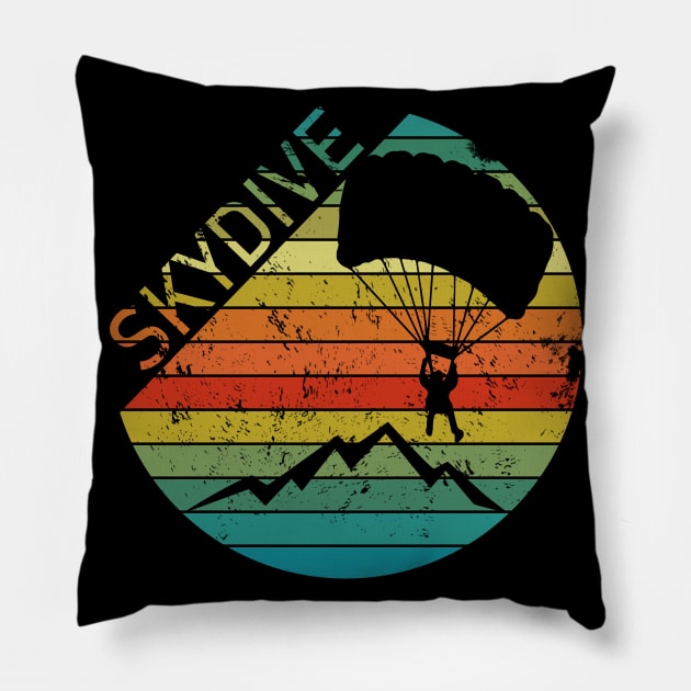 Retro Vintage Skydiver Skydiving Parachuting Skydive Gift Pillow by Abko90