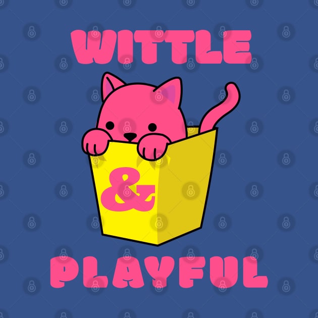 Little Cute Playful Pink Cat Wittle And Playful Playing WAP Kitten in a Yellow Bin Art by TeachUrb