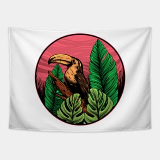 hornbill leaves illustration Tapestry