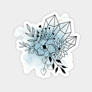 Blue Watercolor Crystals and Florals Magnet
