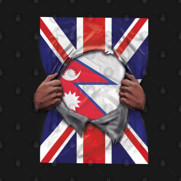 Nepal Flag Great Britain Flag Ripped - Gift for Nepalese From Nepal by Country Flags