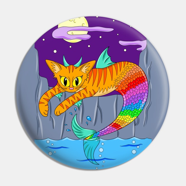 Rainbow Mer-cat Pin by MelanieJeyakkumar