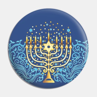 Golden menorah for Hanukkah Pin