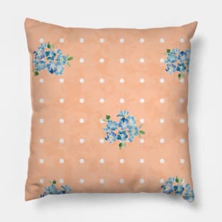 Blue Forget Me Nots Polka Dots on Peach Fuzz Abstract Floral Pillow