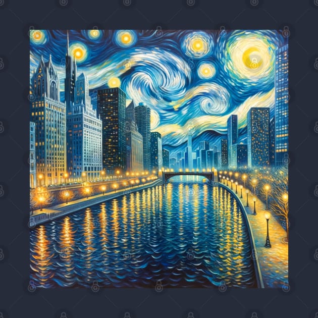 Chicago Riverwalk Starry Night - Beautiful Iconic Places by Edd Paint Something