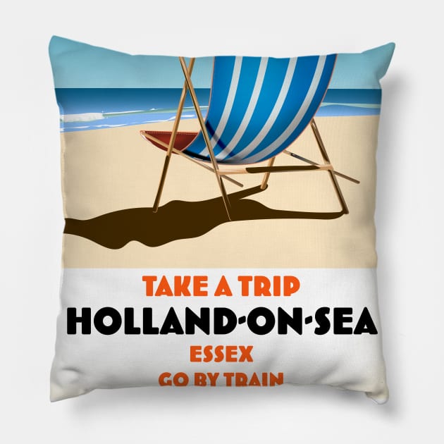 Holland-on-Sea vintage style travel poster art. Pillow by nickemporium1