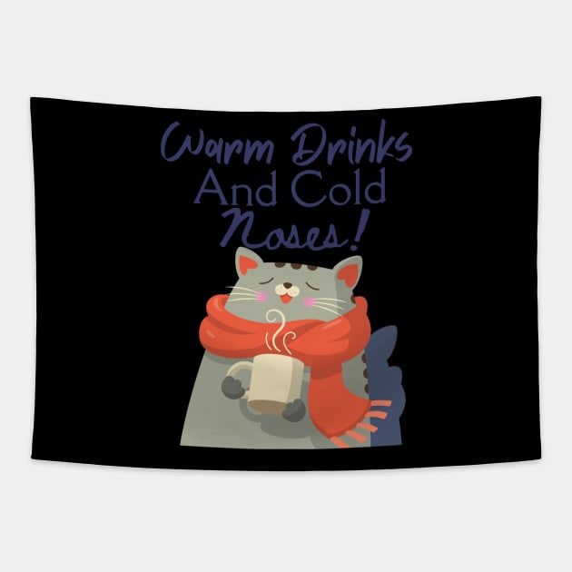 Warm Drinks and Cold Noses Winter Theme Design Tapestry by missdebi27