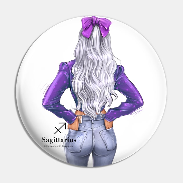 Sagittarius Zodiac Fashion Girl Pin by AllessyArt 