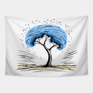 Solitude - Lone Blue Tree Tapestry