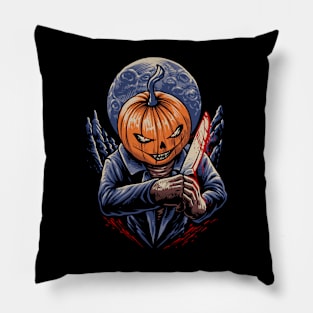 halloween pumpkin with knife illustration Pillow