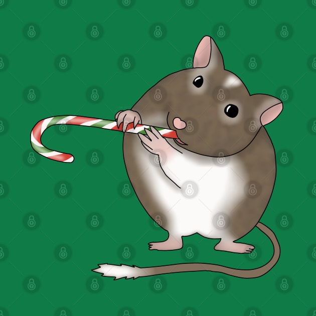 Cute brown gerbil with a candy cane by Becky-Marie