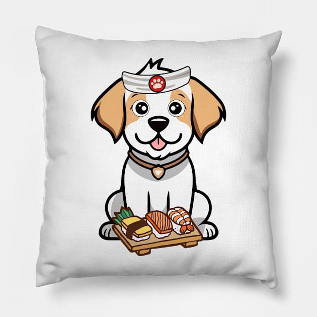 Funny happy dog is a sushi chef Pillow by Pet Station