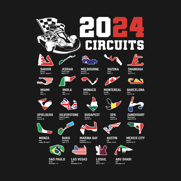 Formula one 2024 circuits calendar by Imou designs