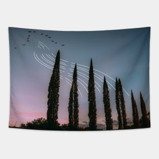 Birds in Flight Purple Skies Tapestry