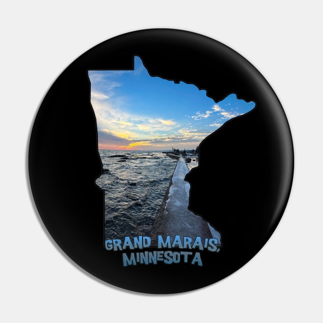 Minnesota State Outline - Grand Marais Sunset Pin by gorff