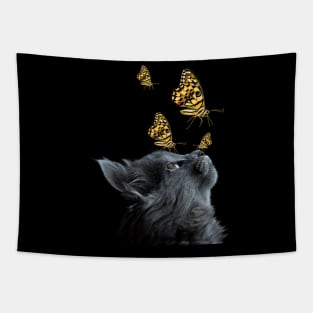 Cute Black Cat With Butterfly Cat adoption For Cat Lover Tapestry